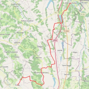 Itinéraire Aire-sur-Adour - Pimbo, distance, dénivelé, altitude, carte, profil, trace GPS