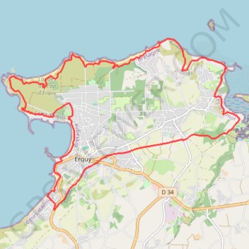 Itinéraire Le tour du cap d'Erquy, distance, dénivelé, altitude, carte, profil, trace GPS