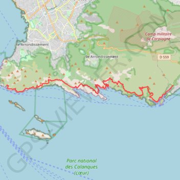 Itinéraire Traversée des Calanques Cassis - Marseille, distance, dénivelé, altitude, carte, profil, trace GPS