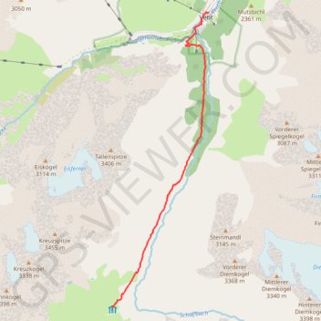 Itinéraire Otztal : Vent - Martin Busch, distance, dénivelé, altitude, carte, profil, trace GPS