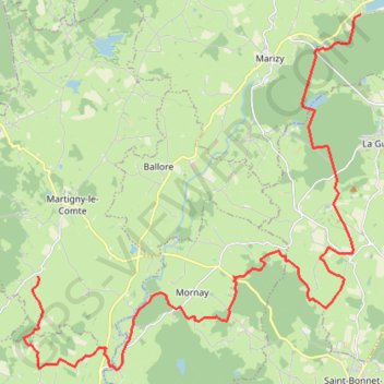 Itinéraire Haut Charolais - Martigny-le-Comte - Le Rousset, distance, dénivelé, altitude, carte, profil, trace GPS