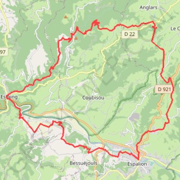 Itinéraire Espalion - Anglars - Cabrespine - Estaing - Espalion, distance, dénivelé, altitude, carte, profil, trace GPS