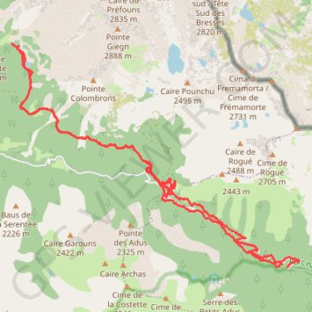 Itinéraire Lacs Sculos, distance, dénivelé, altitude, carte, profil, trace GPS