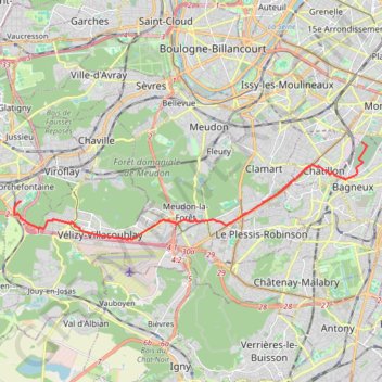 Itinéraire Porchefontaine, distance, dénivelé, altitude, carte, profil, trace GPS