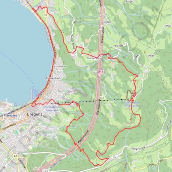 Itinéraire Bregenz - Pfänder, distance, dénivelé, altitude, carte, profil, trace GPS