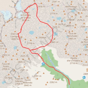 Itinéraire Pico de Bardamina et pico de la Paúl depuis le refuge du Forcau, distance, dénivelé, altitude, carte, profil, trace GPS