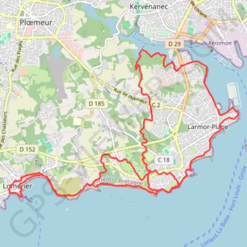 Itinéraire RANDO BRETAGNE autour de Larmor plage, distance, dénivelé, altitude, carte, profil, trace GPS