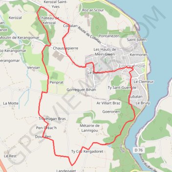 Itinéraire Autour de Locquénolé, distance, dénivelé, altitude, carte, profil, trace GPS