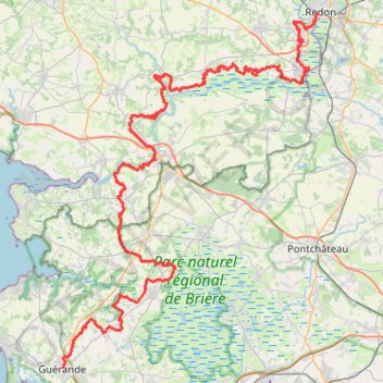 Itinéraire Redon - Guérande, distance, dénivelé, altitude, carte, profil, trace GPS