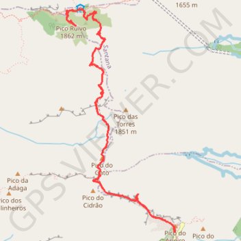 Itinéraire Arieiro-Ruivo.gpx, distance, dénivelé, altitude, carte, profil, trace GPS