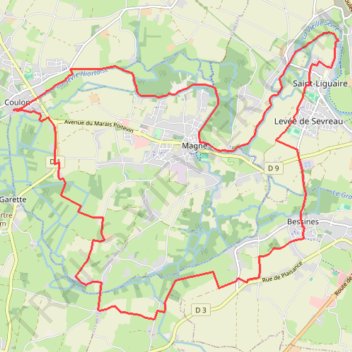 Itinéraire Circuit cyclo en boucle Coulon - La Roussille - Magné - Coulon 26 km, distance, dénivelé, altitude, carte, profil, trace GPS