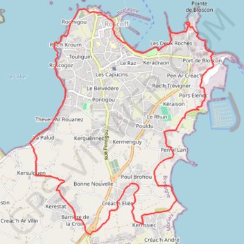 Itinéraire Entre terre et mer à Roscoff, distance, dénivelé, altitude, carte, profil, trace GPS