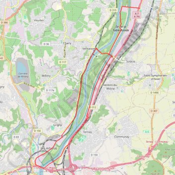 Itinéraire Berges du Rhone Feyzin Givors, distance, dénivelé, altitude, carte, profil, trace GPS