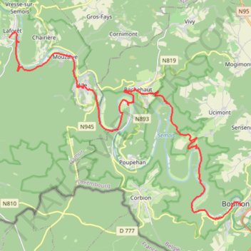 Itinéraire Laforêt - Frahan - Alle - Rochehaut - Bouillon, distance, dénivelé, altitude, carte, profil, trace GPS