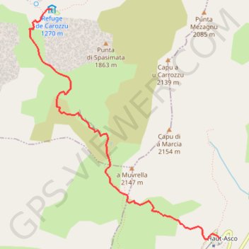 Itinéraire GR20 Ascu Stagnu-Carozzu, distance, dénivelé, altitude, carte, profil, trace GPS