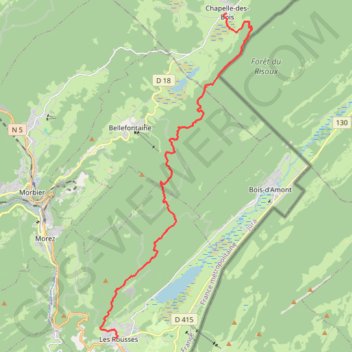 Itinéraire Grande Traversée du Jura (GTJ) - Chapelle-des-Bois - Les Rousses, distance, dénivelé, altitude, carte, profil, trace GPS