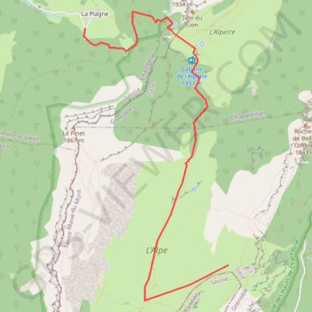 Itinéraire Croix de l'Alpe depuis la Plagne, distance, dénivelé, altitude, carte, profil, trace GPS