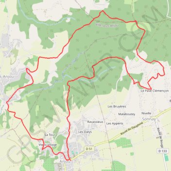 Itinéraire Anjou (38) - Fontaine Sainte Catherine, distance, dénivelé, altitude, carte, profil, trace GPS