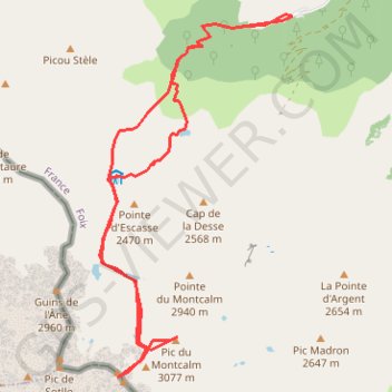 Itinéraire Pique d'Estats - Montcalm (Ariège), distance, dénivelé, altitude, carte, profil, trace GPS