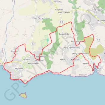 Itinéraire Nevez, distance, dénivelé, altitude, carte, profil, trace GPS