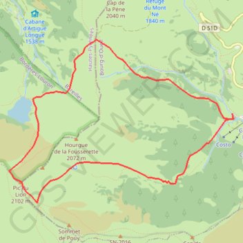 Itinéraire Boucle pic du lion, distance, dénivelé, altitude, carte, profil, trace GPS