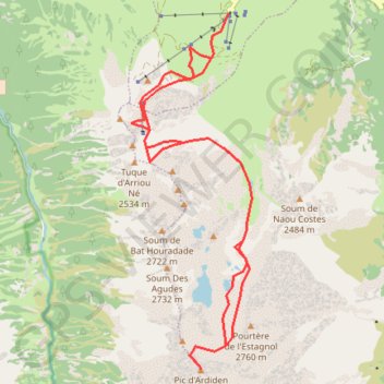 Itinéraire Pic d'Ardiden depuis Luz-Ardiden, distance, dénivelé, altitude, carte, profil, trace GPS