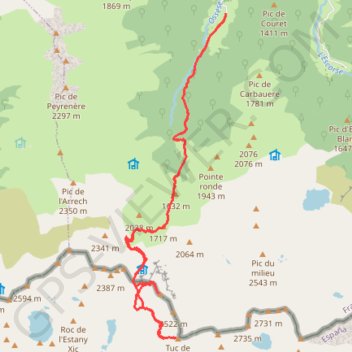 Itinéraire Ossèse - Pic de Marterat, distance, dénivelé, altitude, carte, profil, trace GPS