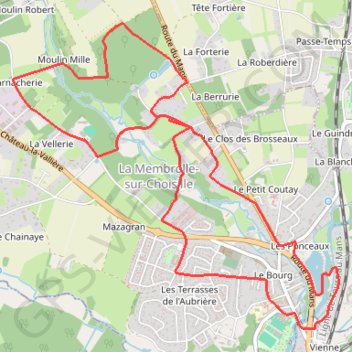 Itinéraire Les moulins de la Petite Choisille - La Membrolle-sur-Choisille, distance, dénivelé, altitude, carte, profil, trace GPS