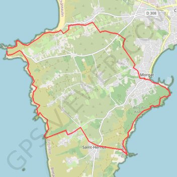 Itinéraire De la baie de douanenez (Saint hernot) à l'océan (pointe de dinan), distance, dénivelé, altitude, carte, profil, trace GPS