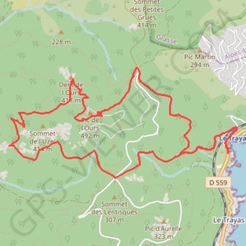Itinéraire Du Trayas au Pic de l'Ours, distance, dénivelé, altitude, carte, profil, trace GPS