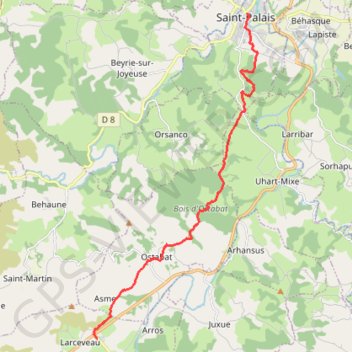 Itinéraire Saint-Palais - Larceveau par le chemin de Saint-Jacques-de-Compostelle GR 65, distance, dénivelé, altitude, carte, profil, trace GPS