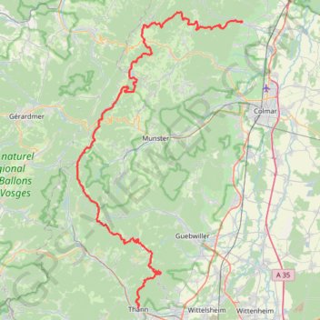 Itinéraire Ribeauville / Thann - GR5, distance, dénivelé, altitude, carte, profil, trace GPS