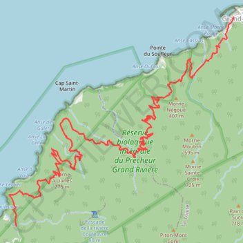 Itinéraire Prêcheur - Grand'Rivière, distance, dénivelé, altitude, carte, profil, trace GPS