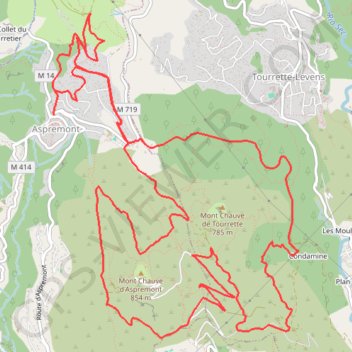 Itinéraire Les monts d'Aspremont, distance, dénivelé, altitude, carte, profil, trace GPS