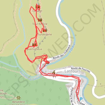 Itinéraire Lastours dans l'Aude et ses tours, distance, dénivelé, altitude, carte, profil, trace GPS