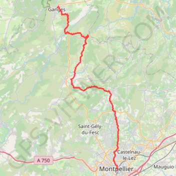 Itinéraire Ganges - Montpellier, distance, dénivelé, altitude, carte, profil, trace GPS