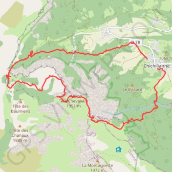 Itinéraire Vercors - Tête Chevaliere, distance, dénivelé, altitude, carte, profil, trace GPS