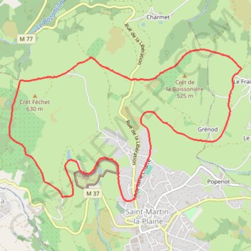 Itinéraire Saint Martin la Plaine (42), distance, dénivelé, altitude, carte, profil, trace GPS