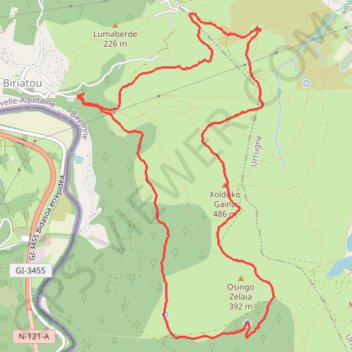 Itinéraire Le Kalbarioa et le Xoldokogaina depuis Biriatou, distance, dénivelé, altitude, carte, profil, trace GPS