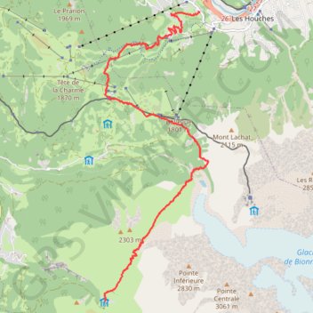 Itinéraire TMB-j1, des Houches au refuge de Miage, distance, dénivelé, altitude, carte, profil, trace GPS