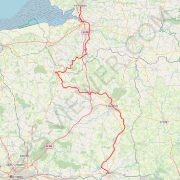 Itinéraire Voie 2DB-T02 - Avranches - Vitre, distance, dénivelé, altitude, carte, profil, trace GPS