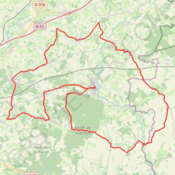 Itinéraire Autour de Vibraye, distance, dénivelé, altitude, carte, profil, trace GPS