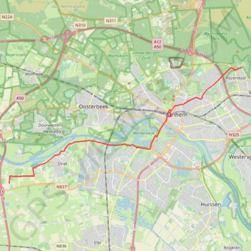 Itinéraire Van Adres: Uilenburgsestraat 3 in Heteren (Overbetuwe, Gelderland) naar Kerklaan in Rozendaal (Gelderland) - Fietsersbond Routeplanner, distance, dénivelé, altitude, carte, profil, trace GPS