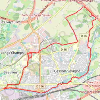Itinéraire Rennes Cesson, distance, dénivelé, altitude, carte, profil, trace GPS