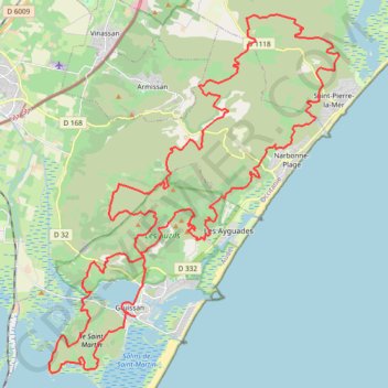Itinéraire De Gruissan à Saint-Pierre-sur-Mer - Massif de la Clape, distance, dénivelé, altitude, carte, profil, trace GPS