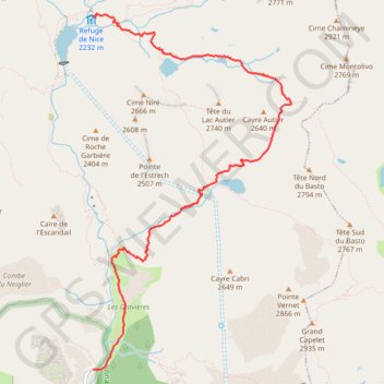 Itinéraire J2 Refuge de Nice - Lac Niré - Basto - Lac Autier - Pont du Countet, distance, dénivelé, altitude, carte, profil, trace GPS