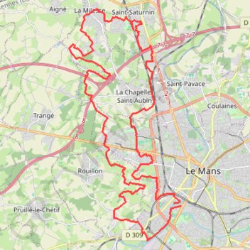 Itinéraire Université-La chapelle-La Milesse-Saint Saturnin, distance, dénivelé, altitude, carte, profil, trace GPS