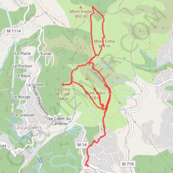 Itinéraire Aspremont Croix de Cuor Mt Cima grotte, distance, dénivelé, altitude, carte, profil, trace GPS