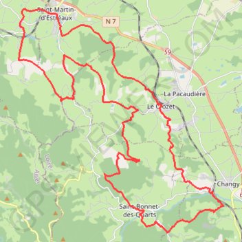 Itinéraire Le Crozet, Changy, Saint-Bonnet-des-Quarts, Saint-Pierre-Laval, Saint-Martin-d'Estréaux, Bois de Jars, Le Crozet, distance, dénivelé, altitude, carte, profil, trace GPS