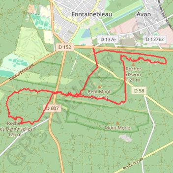 Itinéraire Rando en forêt et enrochement de Fontainebleau, distance, dénivelé, altitude, carte, profil, trace GPS